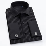 Windsor Collar French Cuff Long Sleeve Striped Tuxedo Dress Shirt with Cufflinks