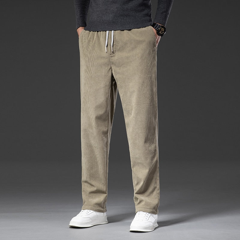 Corduroy Casual Pants Elastic Waist Straight Loose Trousers M-5XL