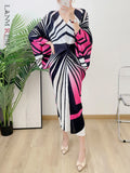 Zebra Stripes Printing Pleated Dress
