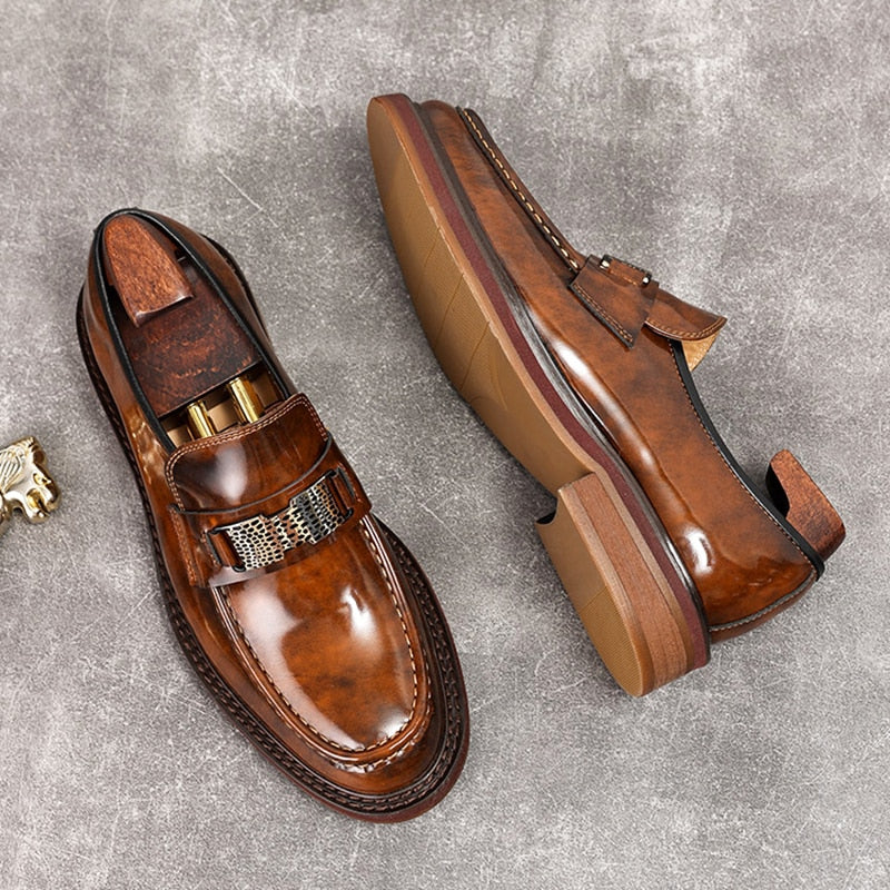 Genuine Leather Designer Platform Chunky Loafers Men - Brown