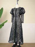 Trendy Dots Cover See Though Long Sleeve Organza Long Dress