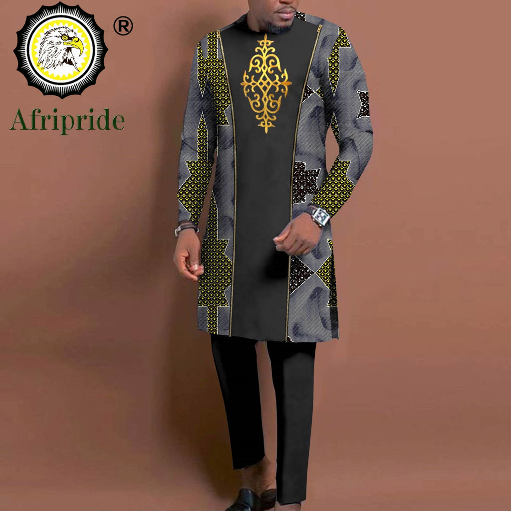 Embroidery Senator Style African Traditional Clothing for Men Blazer Coats with Trousers 2 Piece Suit