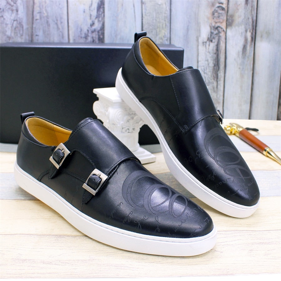 Fashion Handmade Metal Buckle Pattern Leather Classic Casual Shoes