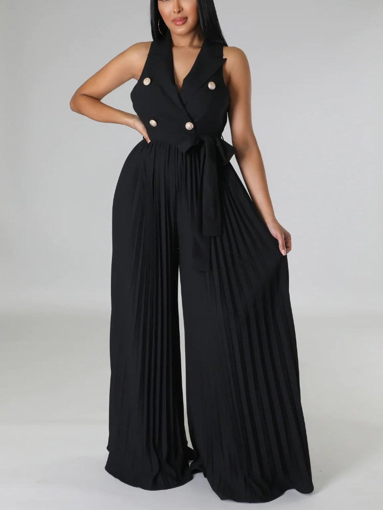 Pleated Wide Leg Pants Belt Button Outfits
