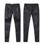 Elastic Zipper Faux Leather Pants
