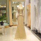 Gorgeous Mermaid Gold Crystal Beading Occasion Gown