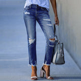 New Slim Fit High Waist Ripped Vintage Pencil Jeans Woman