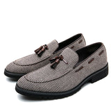 Brown Plaid Tassel Canvas Fashion Casual Loafers