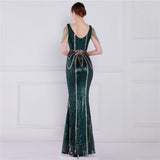 Green Sequin Long Evening Luxury Beading Maxi Dress