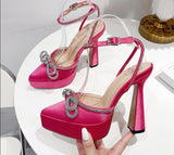 Chunky Runway Style Butterfly-knot Crystal Pointed Toe Party Prom Shoes