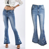 vintage flare flower Embroidery skinny jeans