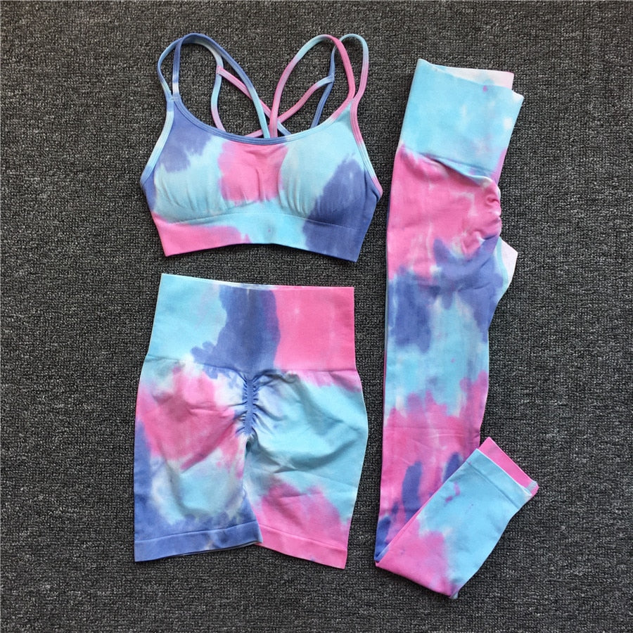 1/2/3Pcs Women Dye Sportswear Yoga Set Workout Leggings Push Up Pant