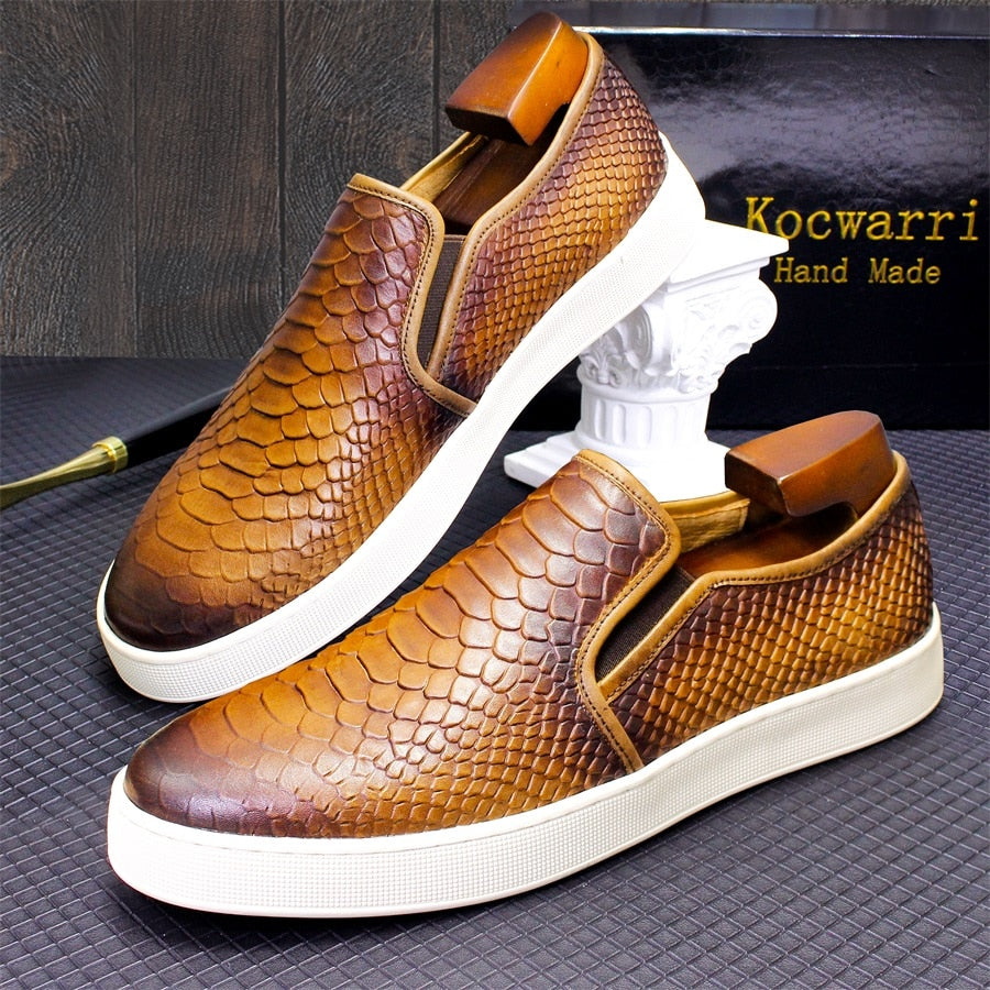 High-end Leather Snake Pattern Slip-on Handmade Shoes