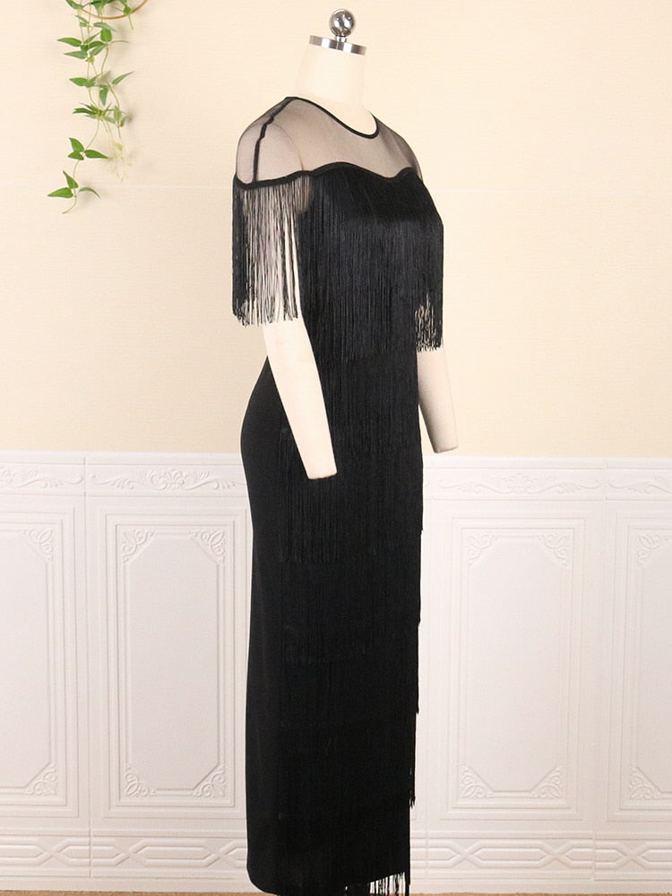 Black Tassel Long Bodycon Dress