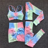 1/2/3Pcs Women Dye Sportswear Yoga Set Workout Leggings Push Up Pant