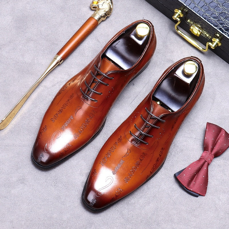 Handmade Mens Oxford Shoes Genuine Leather Brogue Men