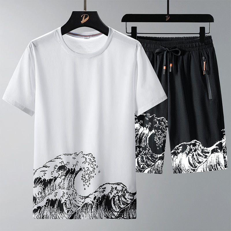 Breathable Cool Print Pattern Short Sleeve Men 2 Piece Sets Tracksuit (35202) Plus Size Up To 8XL