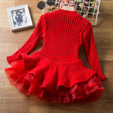 Girls Long Sleeve Knitting Dresses Autumn/Winter Warm Birthday Party Ruffle Princess Costume Kids Red Christmas Disfraz Vestido