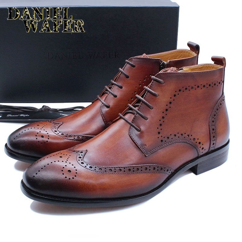 FASHION LEATHER WINGTIP BOOTS MEN