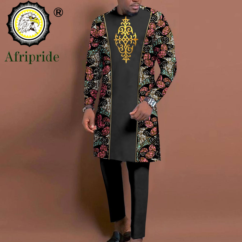 Embroidery Senator Style African Traditional Clothing for Men Blazer Coats with Trousers 2 Piece Suit