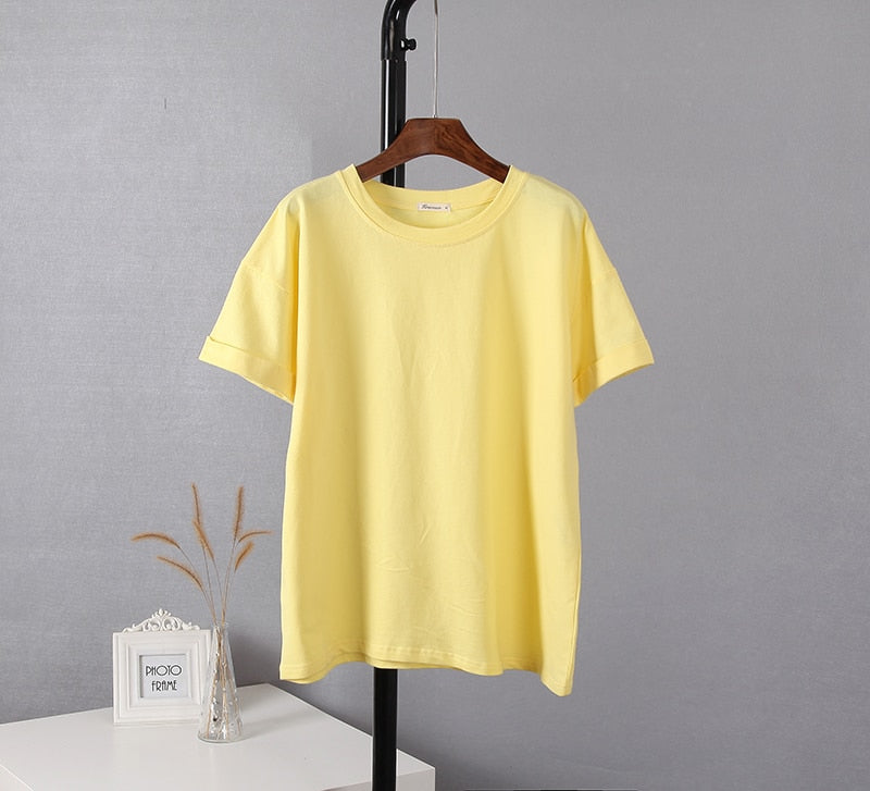 Women Casual Two Pieces Cotton Short Sleeve T Shirts and High Waist Short Pants
