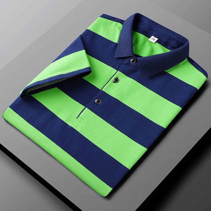 Men Embroidered Classic Striped Polo Business Casual