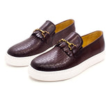 High-End Handmade Woven Pattern Casual Comfortable Loafers With Metal Buttons