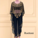 African Chiffon Batwing Sleeve Sequins And Fringes Loose Versatile Dress With Free Size