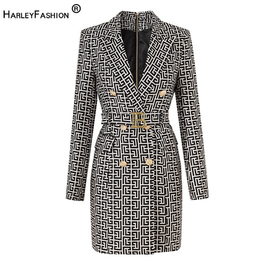 Fashion Geometric Pattern Slim Blazer Dress