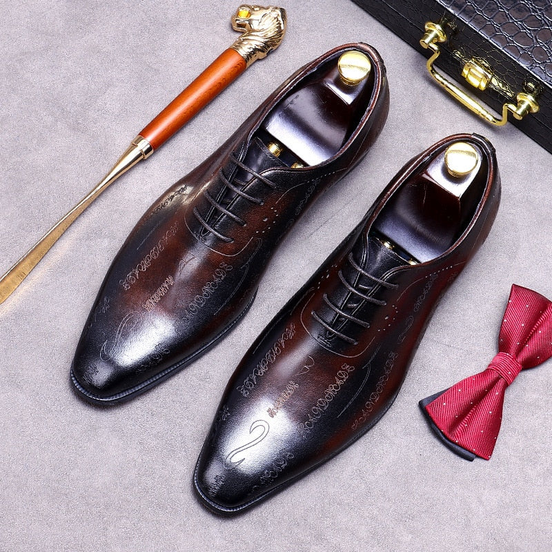 Handmade Mens Oxford Shoes Genuine Leather Brogue Men