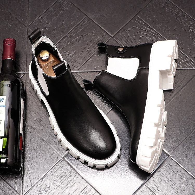 Fashion Leather Casual high top Chelsea Boots