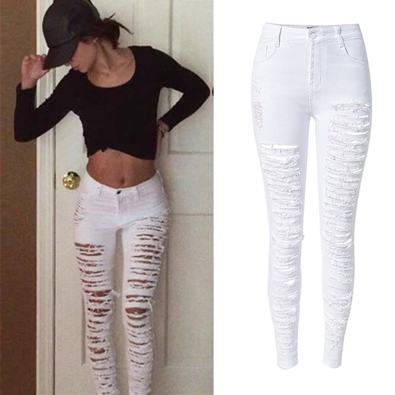 Ripped Jeans High Waist Skinny Tight Jeans Woman