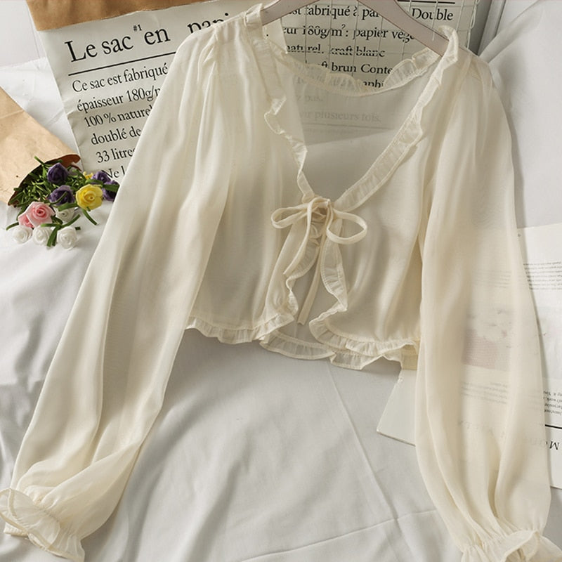 Casual Lace Bow Tops