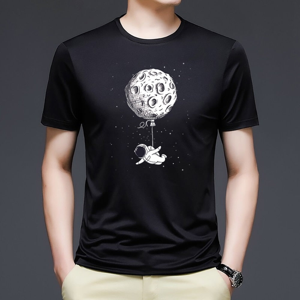 Men T Shirt  Summer Short Sleeve Astronaut Printed Tshirts Loose Fashion