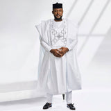 African Agbada Embroidery Robe Shirt Pants (3 PCS Set) Clothes for Men
