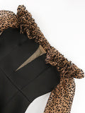 Sexy Deep V Neck Bodycon Leopard Sleeve Midi Dress