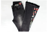 Elastic Black Vintage Embroidery Jeans