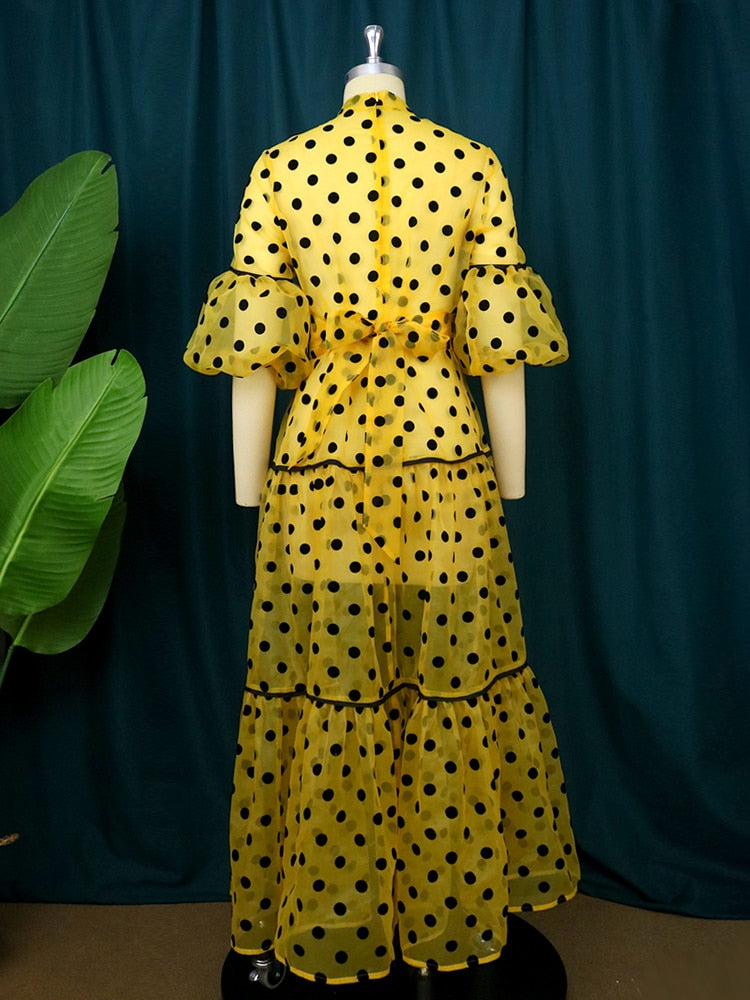 Polka Dot Print Tulle See Through Loose Maxi Dress