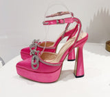 Chunky Runway Style Butterfly-knot Crystal Pointed Toe Party Prom Shoes